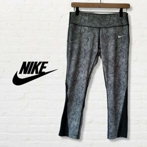 Nike Leggings Dri-Fit Capri Running Leggings Size Med Black and Gray Back Pocket